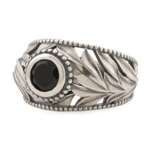 PAZ CREATIONS Made In Israel Sterling Silver Black Onyx Leaf Ring